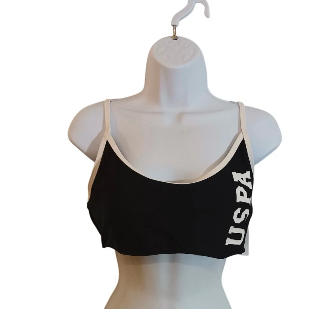 US. Polo Assn. Fire Island Sport Swimsuit Top Black White Junior Size XL 15/17